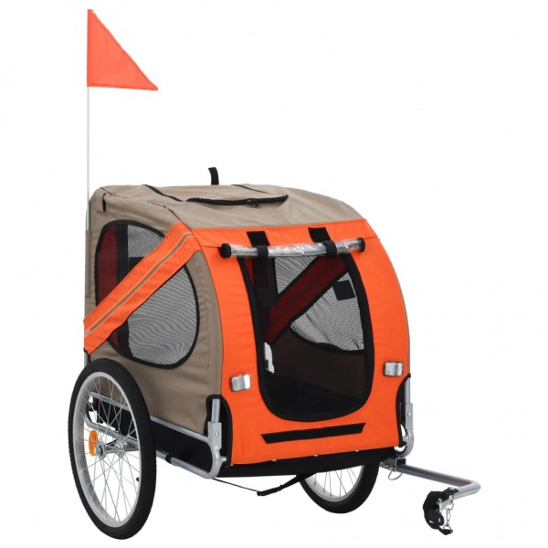 Remolque de bicicleta para perros naranja y gris