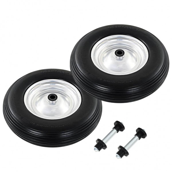 Ruedas de carretillas 2 uds con ejes macizo PU 4.00-8 390 mm