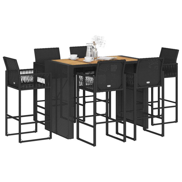 Set bar jardín sin cojines 7 pzas ratán sintético acacia negro