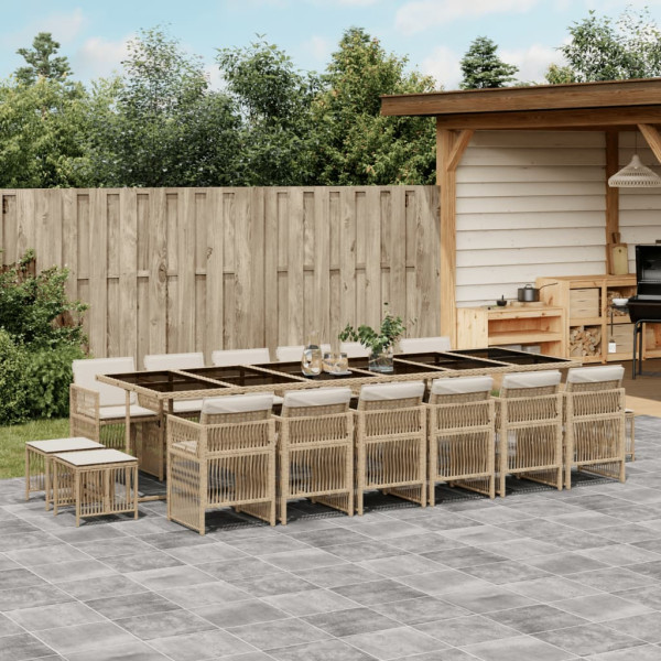 Set comedor de jardín 17 pzas con cojines ratán sintético beige