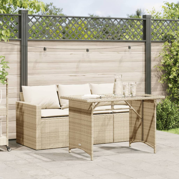 Set comedor de jardín 2 pzas con cojines ratán sintético beige