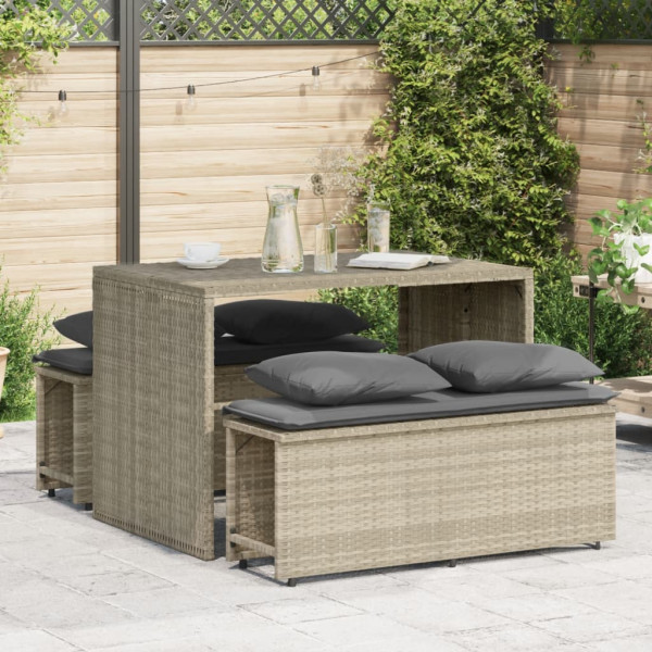 Set comedor de jardín 3 pzas cojines ratán sintético gris claro