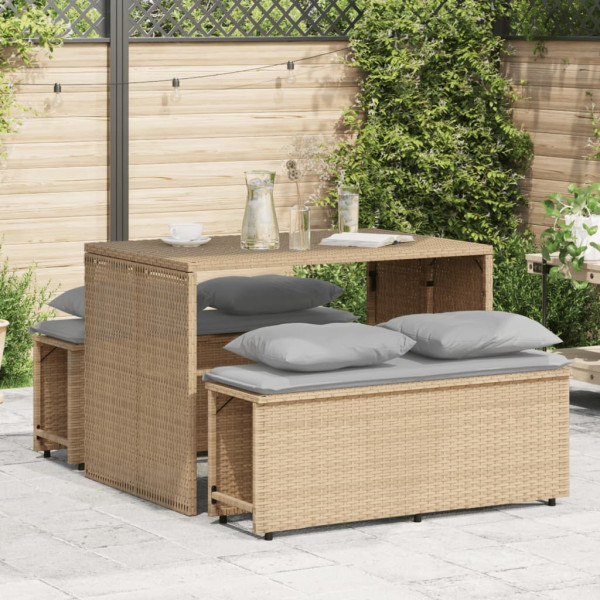 Set comedor de jardín 3 pzas con cojines ratán sintético beige