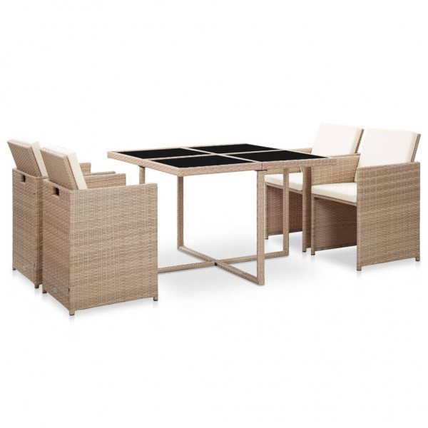 Set comedor de jardín 5 piezas y cojines ratán sintético beige