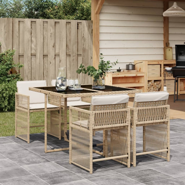 Set comedor de jardín 5 pzas con cojines ratán sintético beige