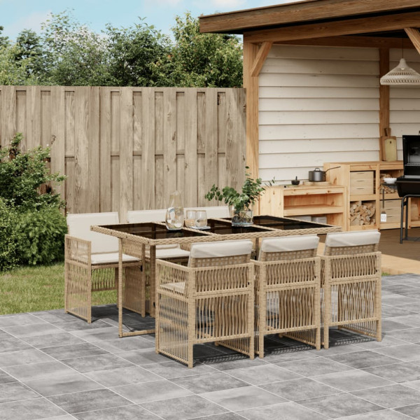 Set comedor de jardín 7 pzas con cojines ratán sintético beige
