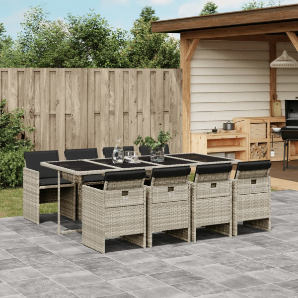 Set comedor de jardín 9 pzas cojines ratán sintético gris claro