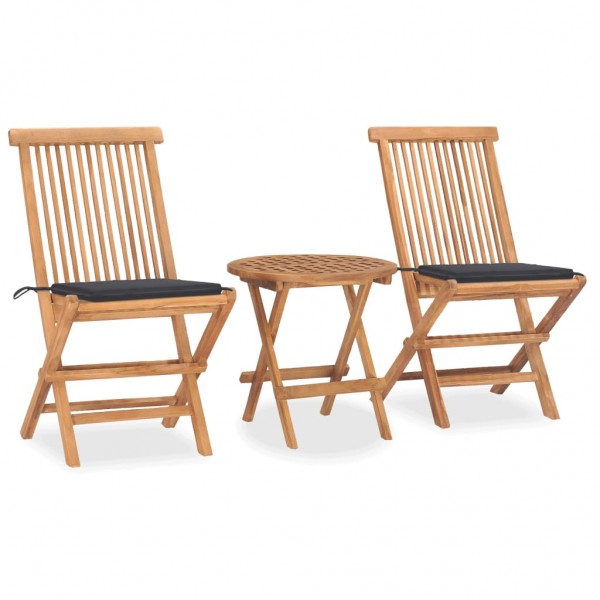 Set comedor de jardín plegable 3 piezas madera de teca cojines