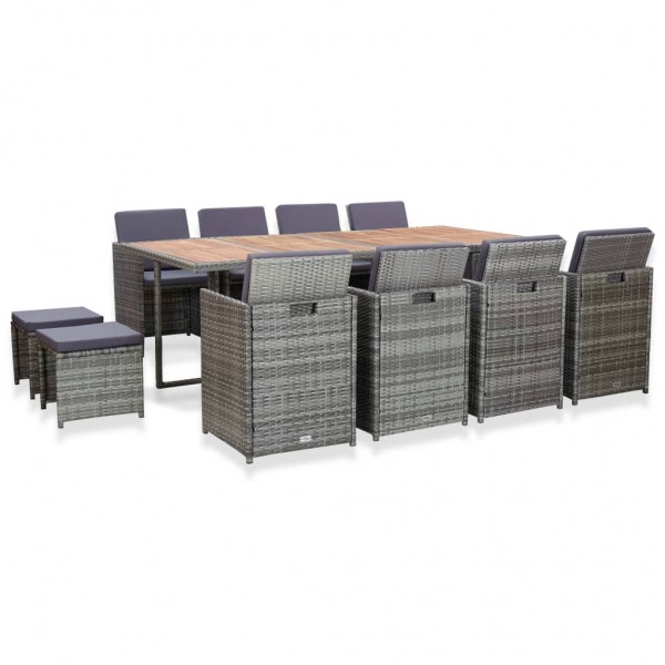 Set comedor jardín 13 pzas ratán sintético y madera acacia gris