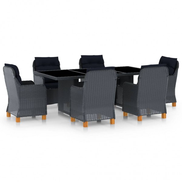 Set comedor jardín 7 pzas cojines ratán sintético gris oscuro