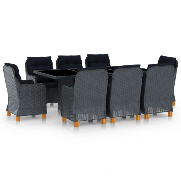 Set comedor jardín 9 pzas cojines ratán sintético gris oscuro