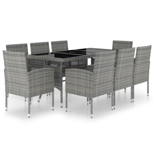 Set comedor jardín 9 pzas ratán sintético gris antracita y gris