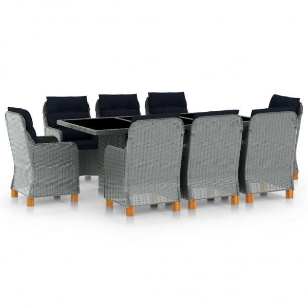 Set comedor jardín 9 pzas y cojines ratán sintético gris claro