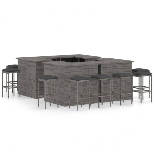 Set de bar para jardín 16 piezas y cojines ratán sintético gris