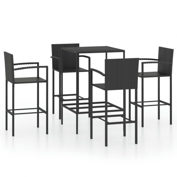 Set de bar para jardín 5 piezas ratán sintético negro