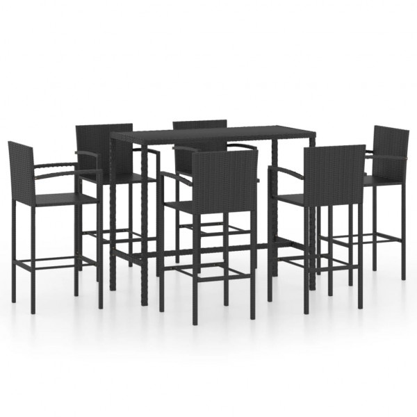 Set de bar para jardín 7 piezas ratán sintético negro