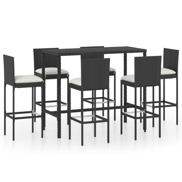 Set de bar para jardín 7 pzas y cojines ratán sintético negro