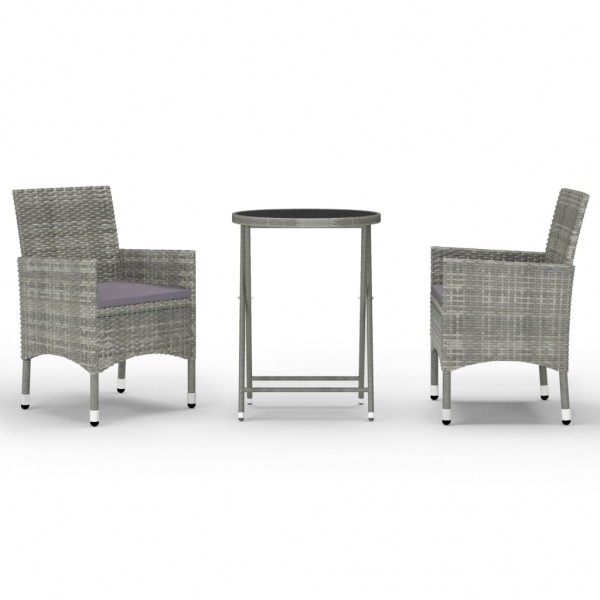 Set de bistró jardín 3 pzs ratán sintético vidrio templado gris