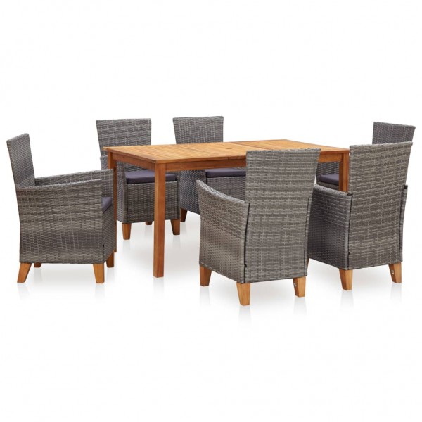 Set de comedor 7 pzas ratán sintético madera maciza acacia gris