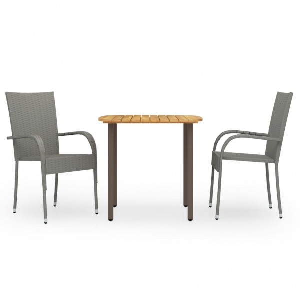 Set de comedor de jardín 3 pzas ratán sintético gris
