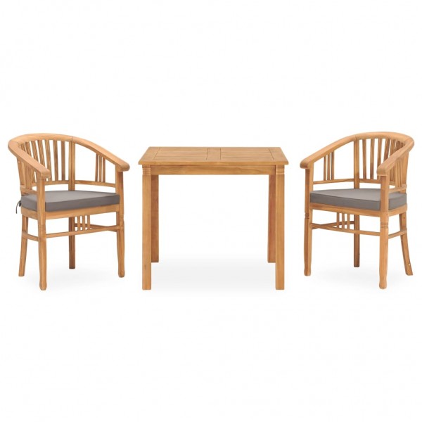 Set de comedor de jardín 3 pzas y cojines madera maciza de teca