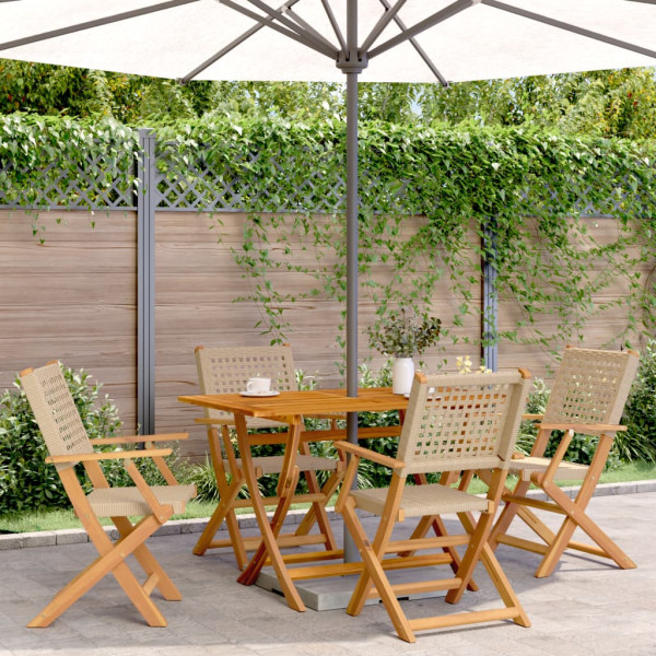 Set de comedor de jardín 5 pzas ratán PE madera maciza beige