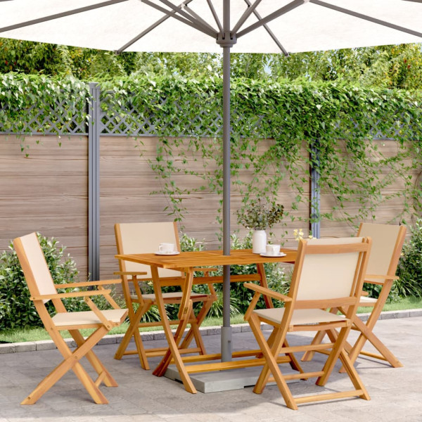 Set de comedor de jardín 5 pzas tela madera maciza beige