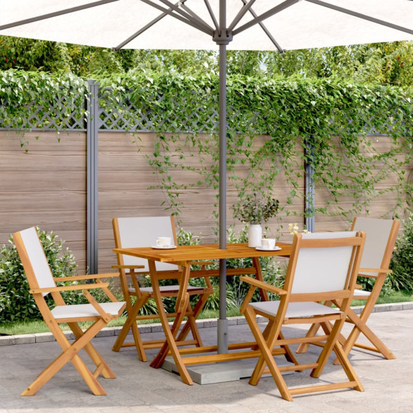 Set de comedor de jardín 5 pzas tela madera maciza blanco crema