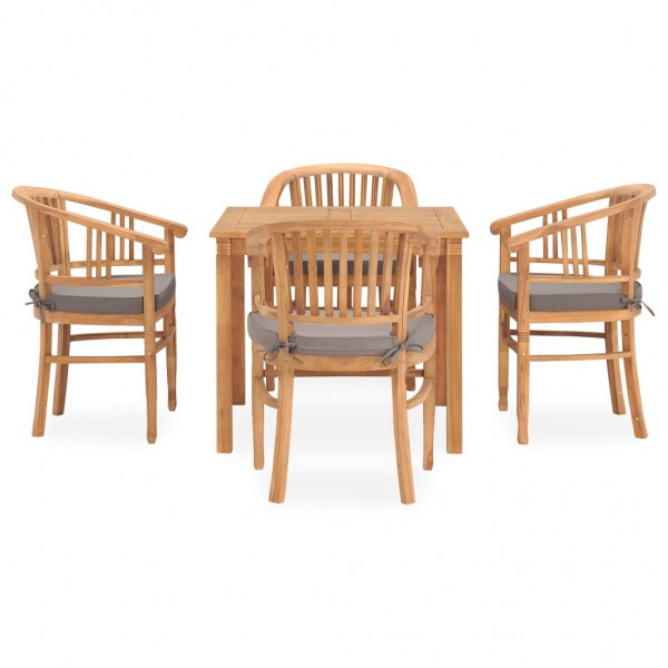 Set de comedor de jardín 5 pzas y cojines madera maciza de teca