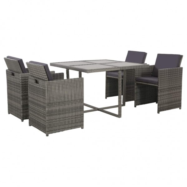 Set de comedor de jardín 5 pzas y cojines ratán sintético gris