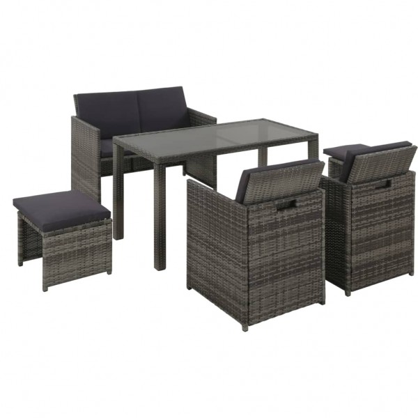 Set de comedor de jardín 6 pzas y cojines ratán sintético gris