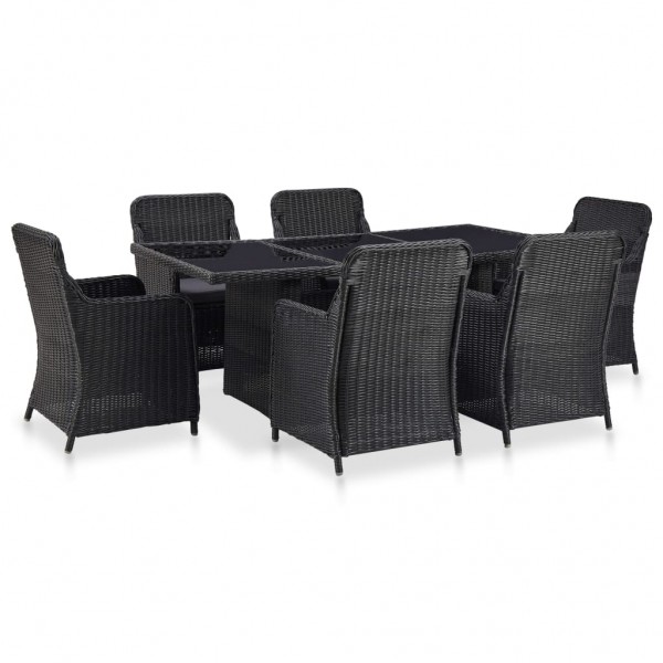 Set de comedor de jardín 7 piezas ratán sintético negro