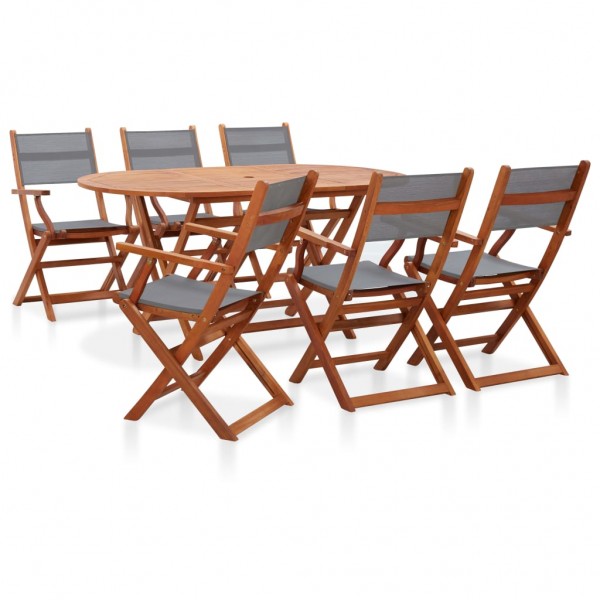 Set de comedor de jardín 7 pzas madera eucalipto textilene gris