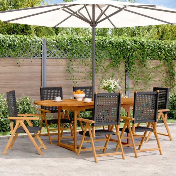 Set de comedor de jardín 7 pzas ratán PE madera acacia negro
