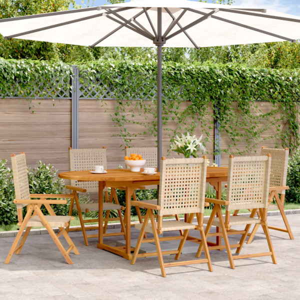 Set de comedor de jardín 7 pzas ratán PE madera maciza beige