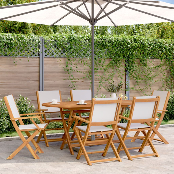 Set de comedor de jardín 7 pzas tela madera maciza blanco crema
