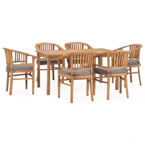 Set de comedor de jardín 7 pzas y cojines madera maciza de teca