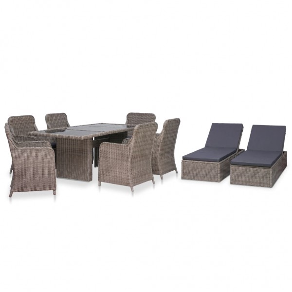 Set de comedor de jardín 9 piezas ratán sintético marrón