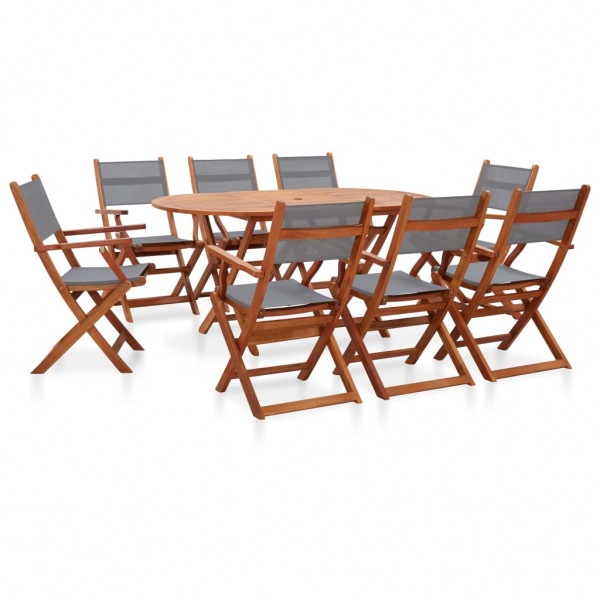 Set de comedor de jardín 9 pzas madera eucalipto textilene gris