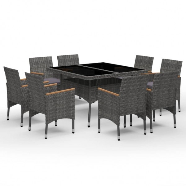 Set de comedor de jardín 9 pzas ratán PE y madera acacia gris