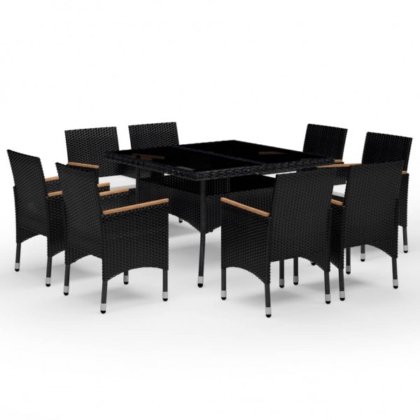 Set de comedor de jardín 9 pzas ratán PE y madera acacia negro