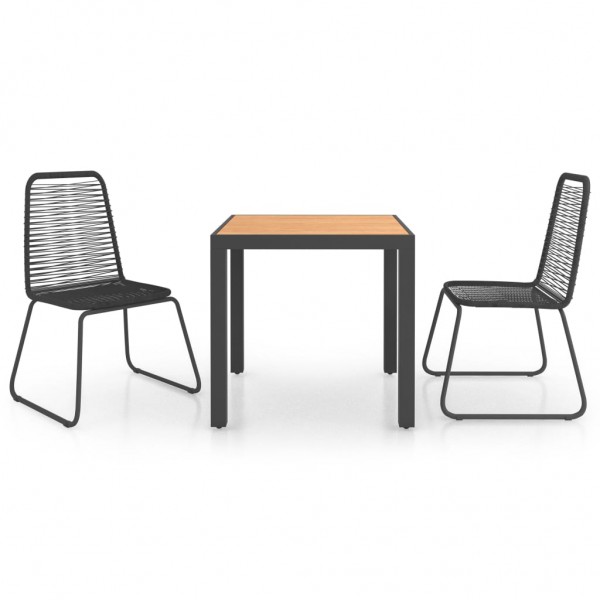 Set de comedor de jardín de 3 piezas PVC ratán negro y marrón