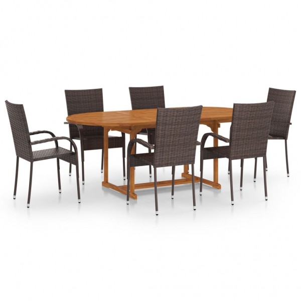 Set de comedor de jardín de 7 piezas ratán sintético marrón
