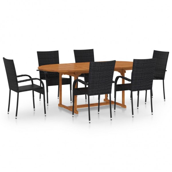 Set de comedor de jardín de 7 piezas ratán sintético negro