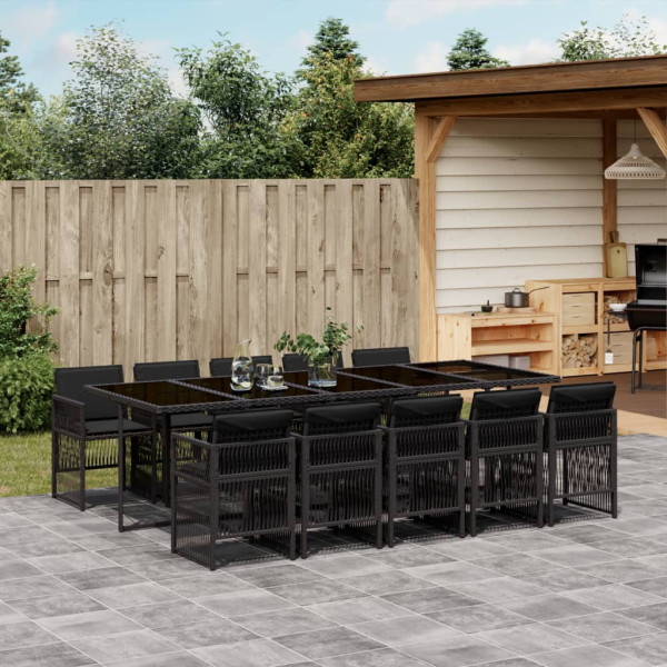 Set de comedor jardín 11 pzas con cojines ratán sintético negro