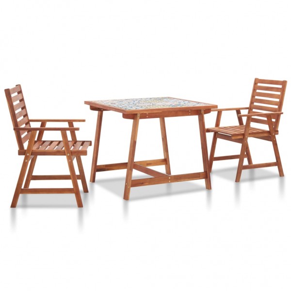 Set de comedor jardín 3 pzas madera acacia mosaico azulejos