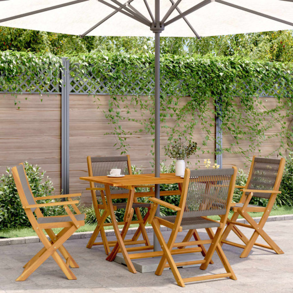 Set de comedor jardín 5 pzas polipropileno madera maciza gris