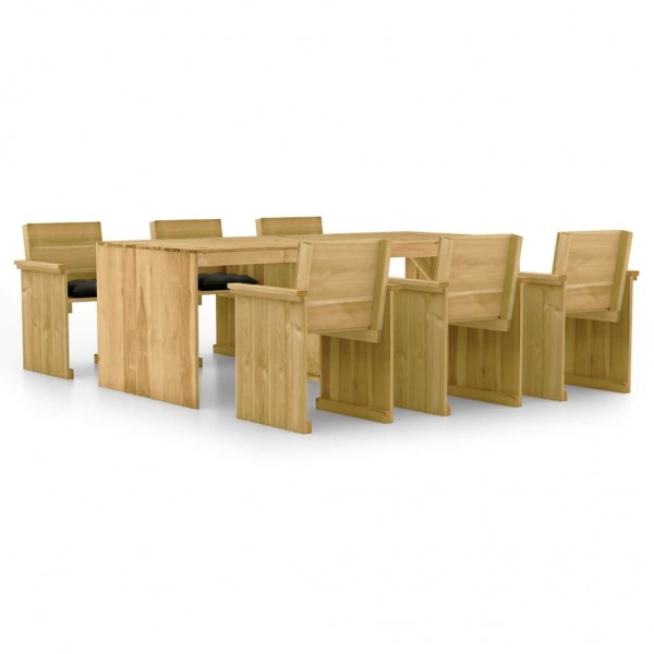 Set de comedor jardín 7 pzas con cojines madera pino impregnada