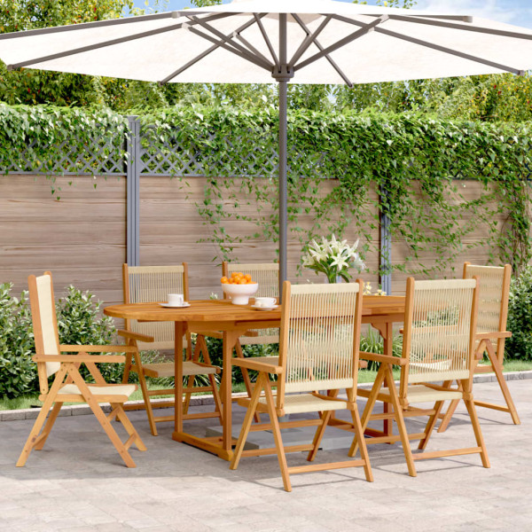 Set de comedor jardín 7 pzas polipropileno madera maciza beige