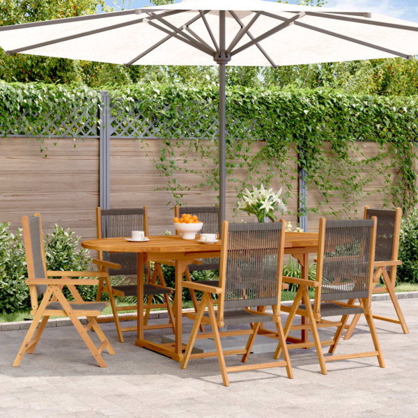 Set de comedor jardín 7 pzas polipropileno madera maciza gris